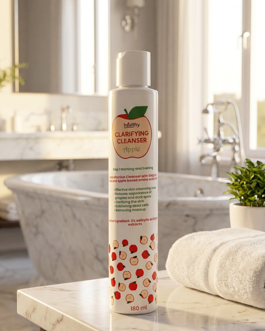 Clarifying Cleanser with 2% salicylic acid, the first step in a skincare routine for acne-prone skin (illustrative image)
